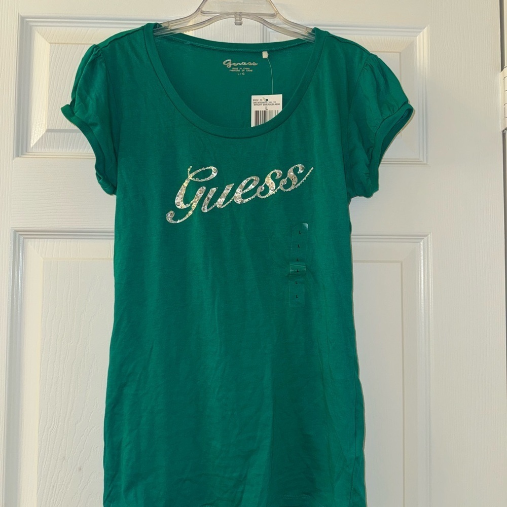 Green Guess Rhinestone Logo Shirt! - Picture 2 of 4